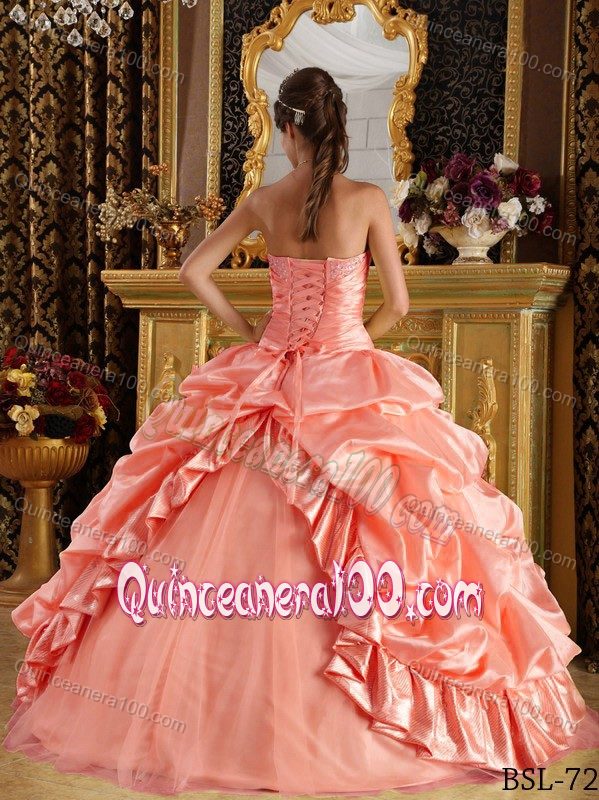 Princess Strapless Beaded Quinceanera Party Dress with Pick-ups