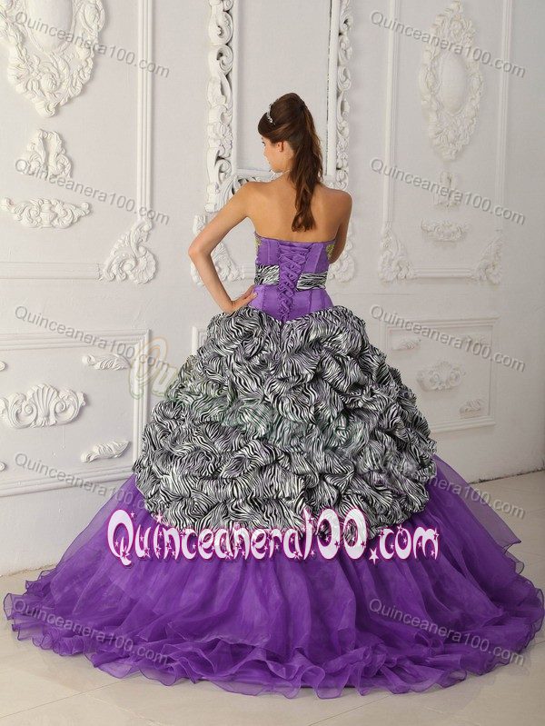 Unique Purple Organza Appliques Sweet 16 Dress with Zebra Print