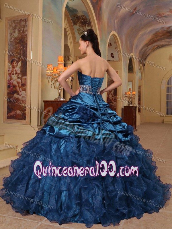 Navy Blue Sweetheart Sweet 16 Dresses with Pick-ups and Ruffles