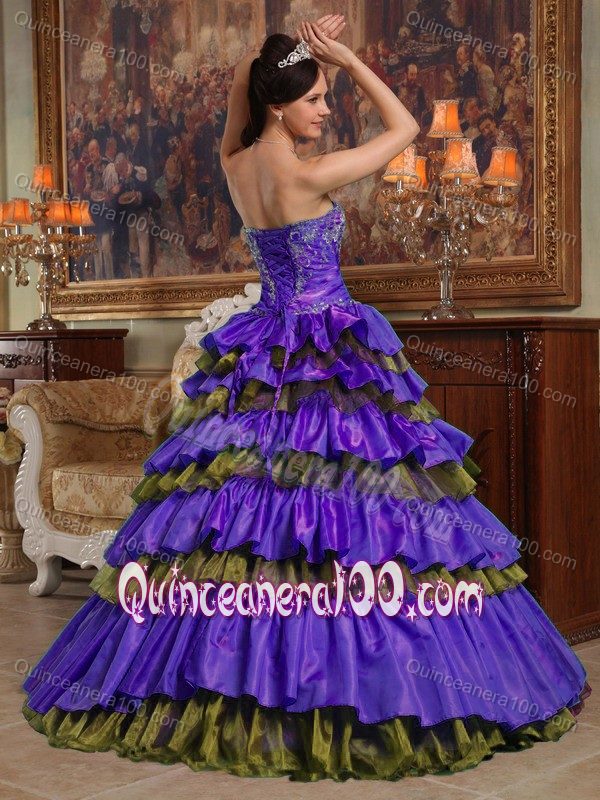 Classic Multi-color Ruffled Appliques Dress for a Quince in Taffeta