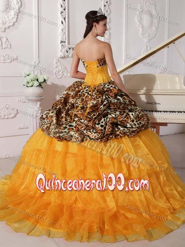 Special Leopard Printed Beading Sweet Fifteen Dress on Promotion