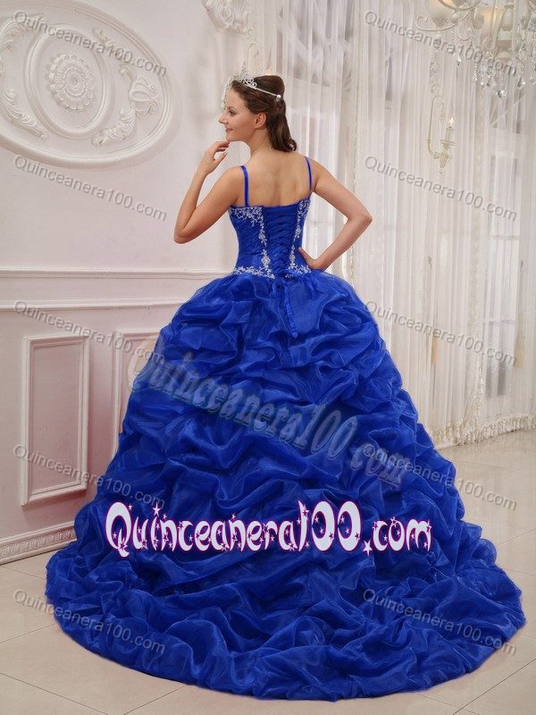 Spaghetti Straps Appliques Pick-ups Quinces Dresses in Royal Blue