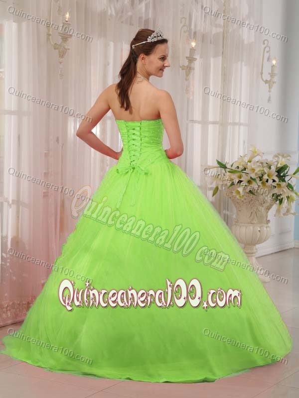 Newest Spring Green Hand Made Flowers Sweet 16 Dresses in Tulle