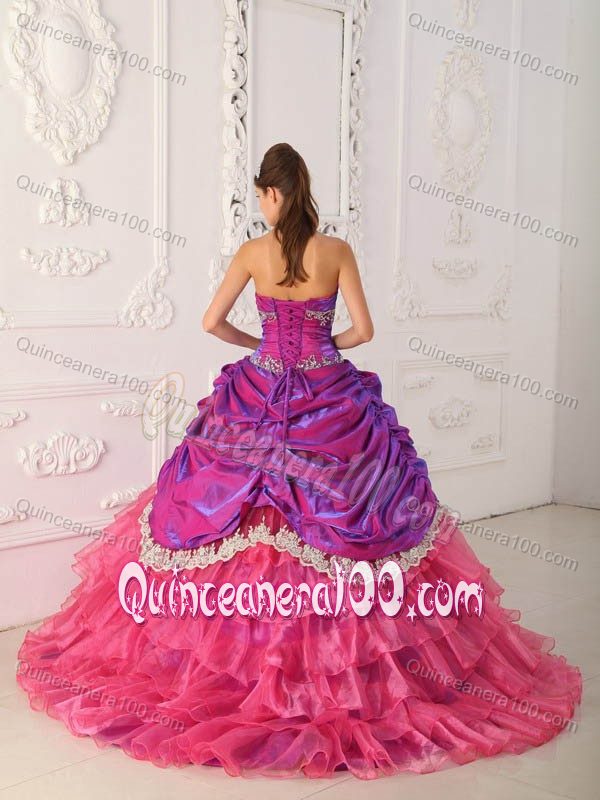 Multi-color Pick-ups and Ruffle Dress for Sweet 16 with Appliques