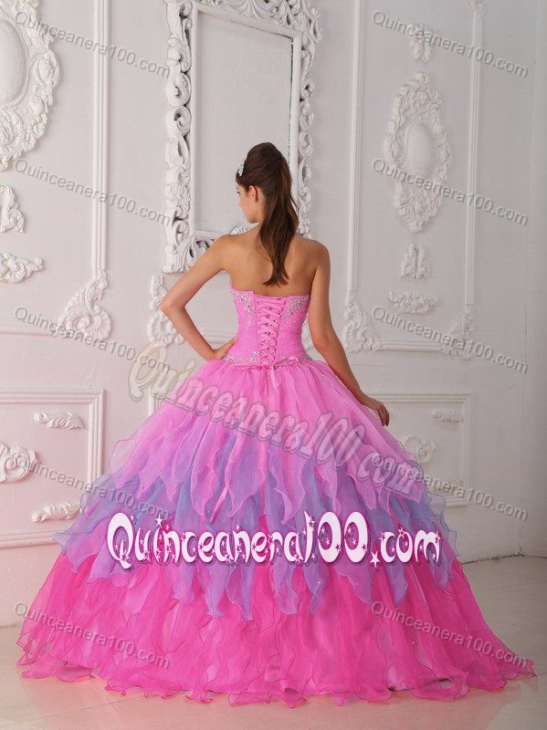 Multi-colored Sweetheart Ruffles Sweet Fifteen Dress with Beading