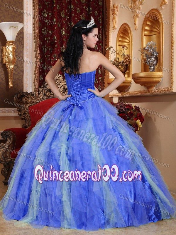 Multi-tiered Strapless Sweet Sixteen Dress with Beading and Ruches