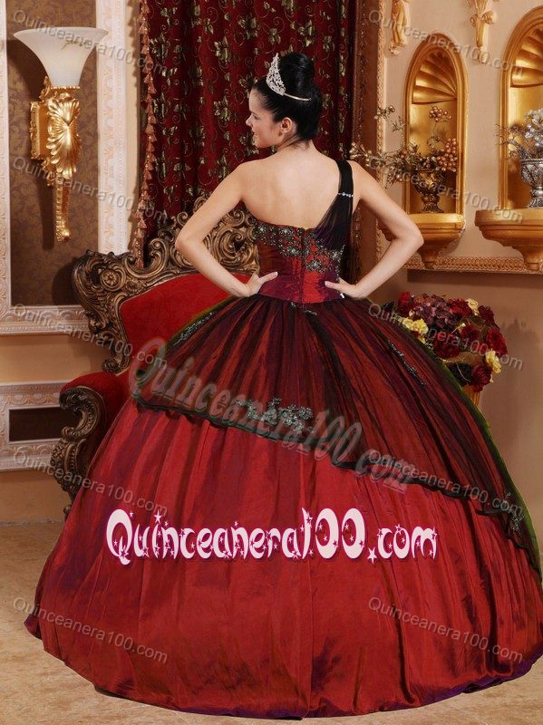 Modest Rust Red One Shoulder Quinceanera Gowns with Appliques