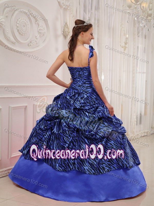 2014 Zebra Printed One Shoulder Dress Quinceanera with Appliques