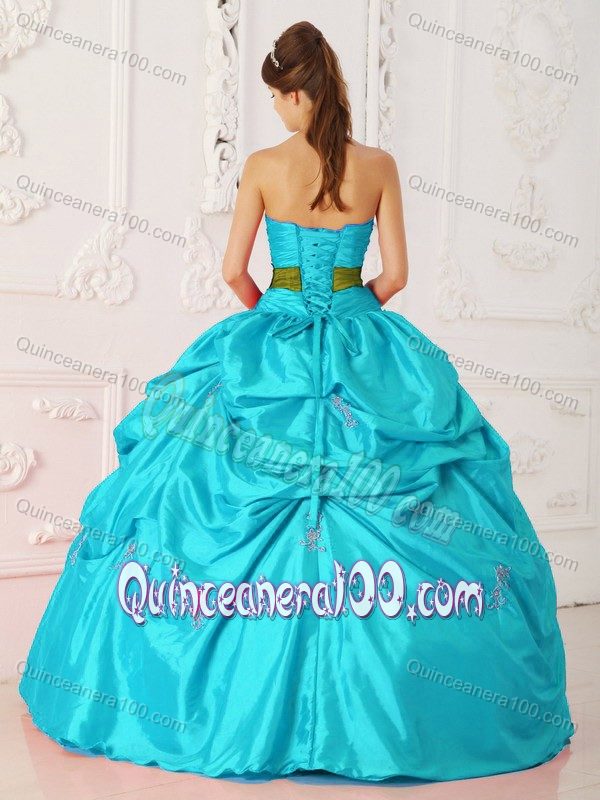 Elegant Aqua Blue Pick-ups Dresses for 15 Beading with Bowknot