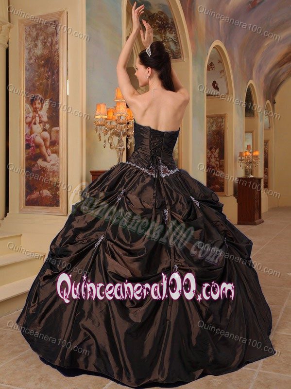 Discount Beaded Brown Quinceanera Gown Strapless with Pick-ups