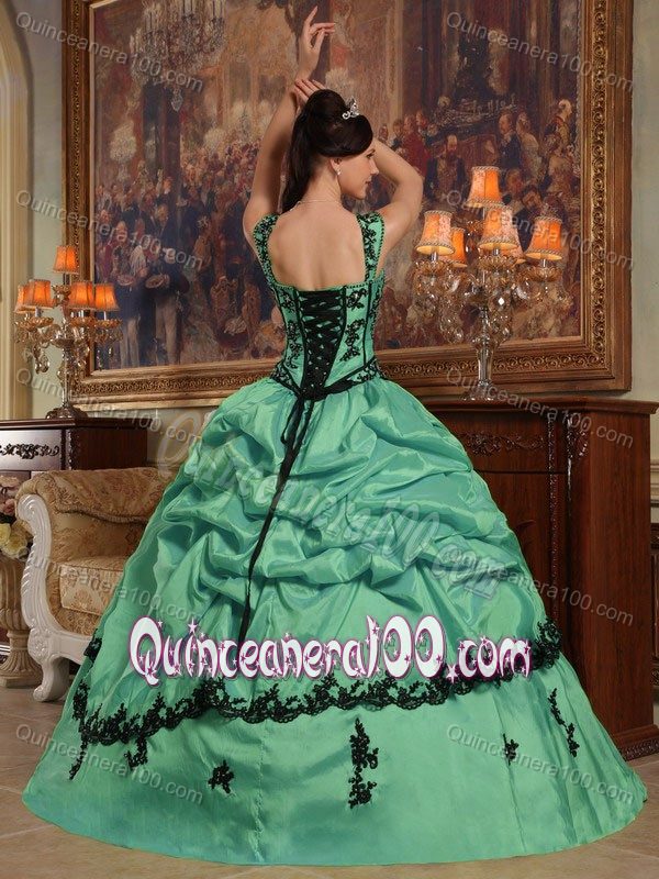 Fitted Aquamarine Straps Taffeta Dress for Sweet 16 with Appliques