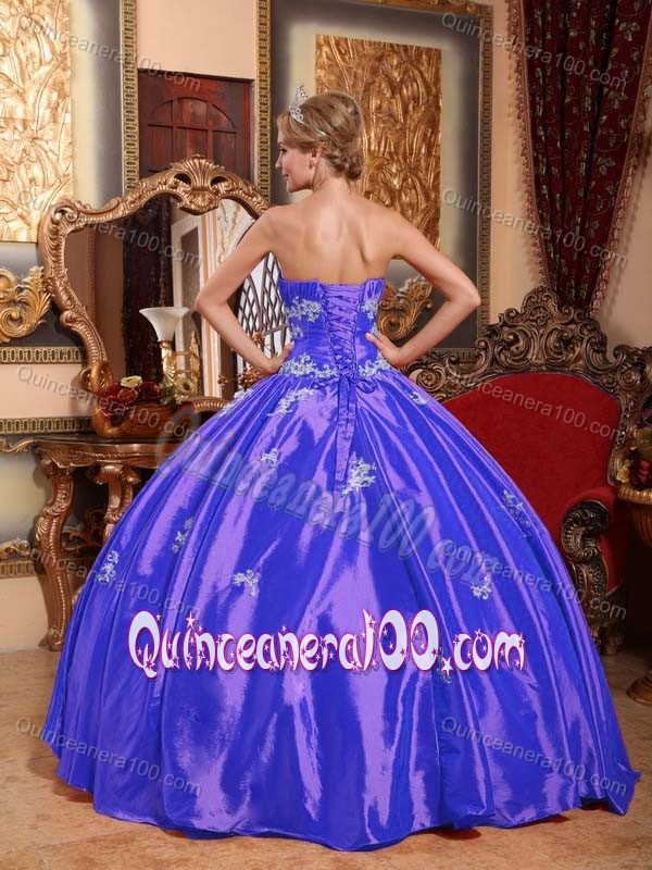 Popular Appliques Ruche Taffeta Sweet Sixteen Dress in Slate Blue