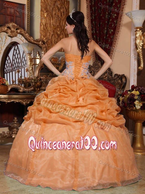 Sweet Ruche and Beaded Bodice Orange Dress for 15 with Pick-ups