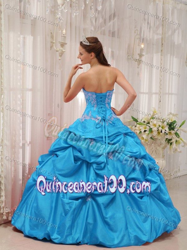 Aqua Blue Pick-ups Pick-ups Dress for Quince Sweetheart in Style