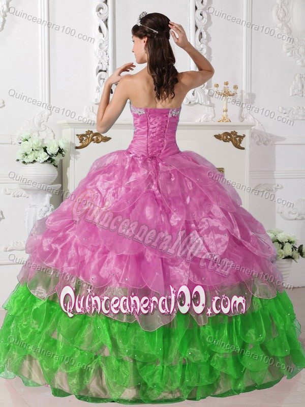 Colorful Organza Multi-tiered Dresses for a Quince with Appliques