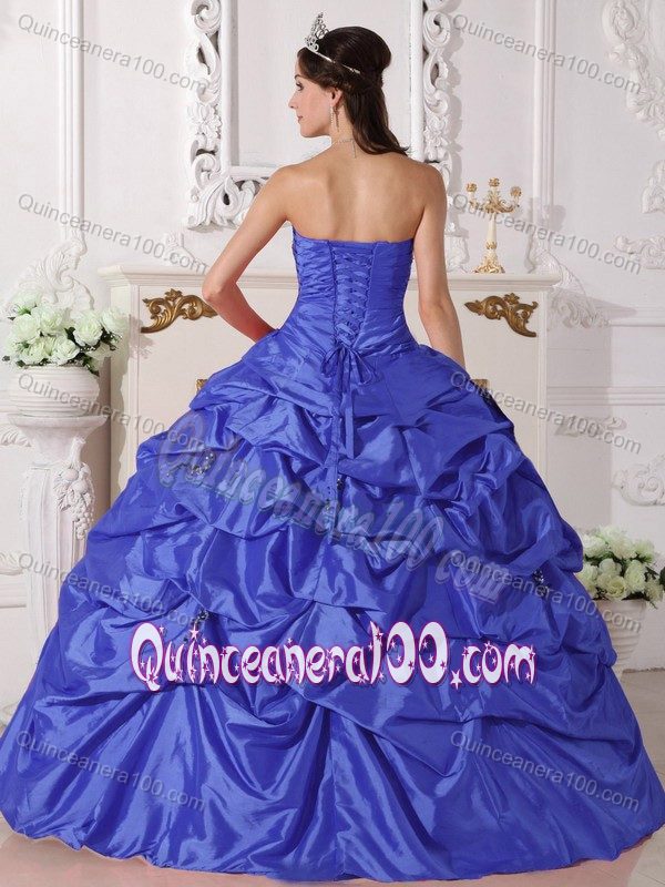 Blue Pick-ups Dress for Sweet 16 with Beaded and Ruche Bodice