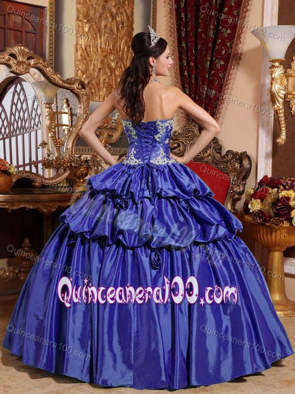 Hand Made Flowers Appliques Quinceanera Dress with Ruffles 2014