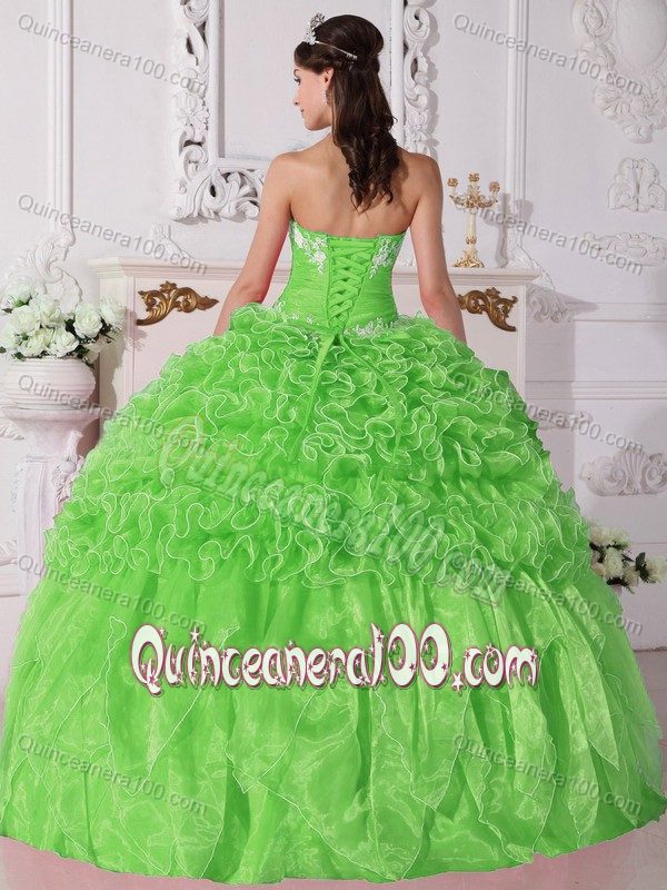 Spring Green Quinceanera Gowns with Appliques and Ruffles