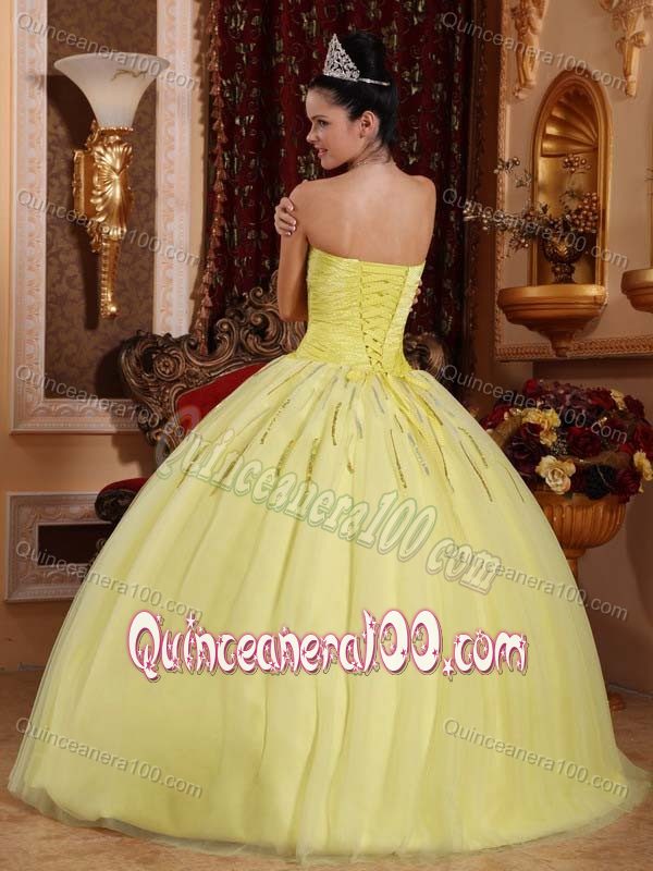 Custom Made Sweetheart Paillette Yellow Quinceanera Dresses