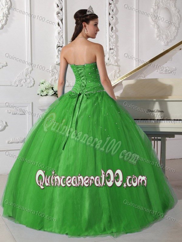 Fast Shipping Cheap Strapless Beaded Green Quinceanera Dresses