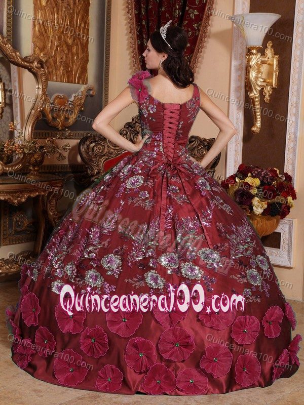 Wonderful V-neck Appliqued Beaded Wine Red Sweet 15 Dress