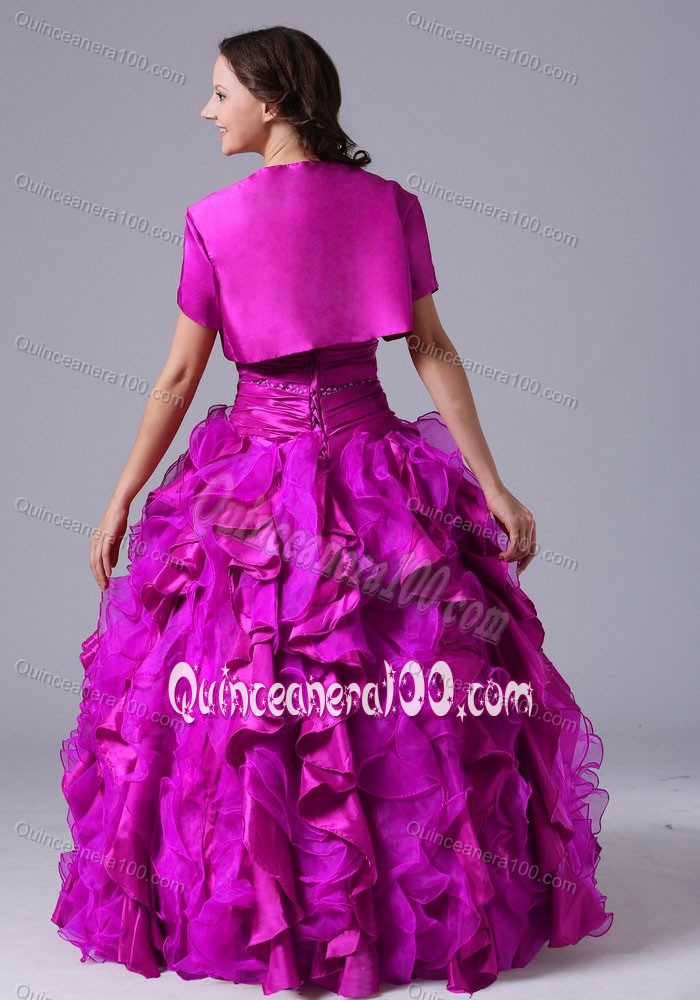 Wholesale Fuchsia Ruffled Beaded Dresses for a Quinceanera