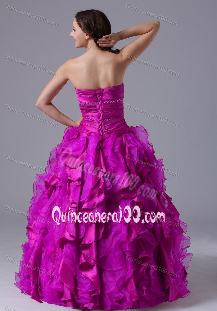 Wholesale Fuchsia Ruffled Beaded Dresses for a Quinceanera