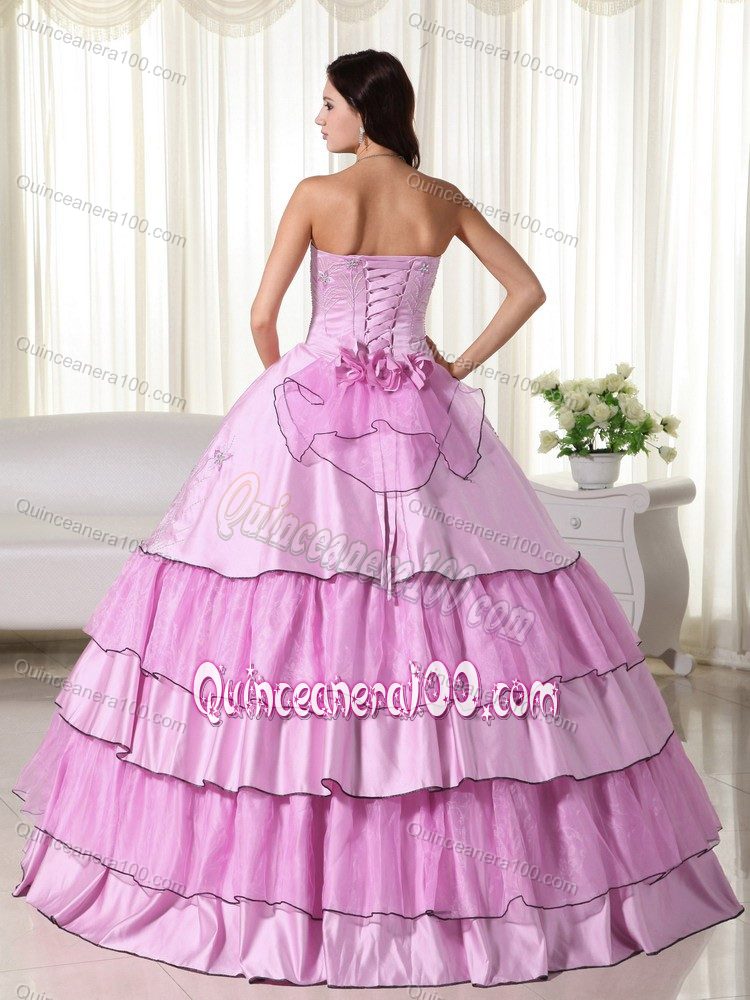 Multi-Tiered Pink Sweet 16 Dress with Embroidery and Beading