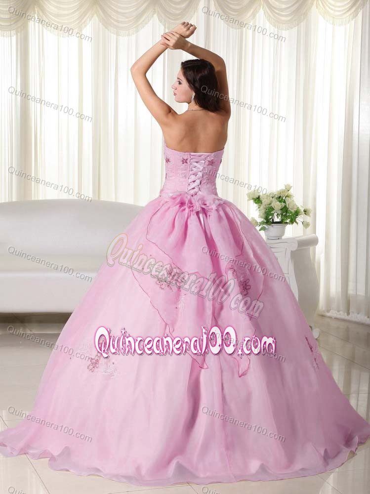 Discount Floor-length Baby Pink Quince Dresses with Embroidery