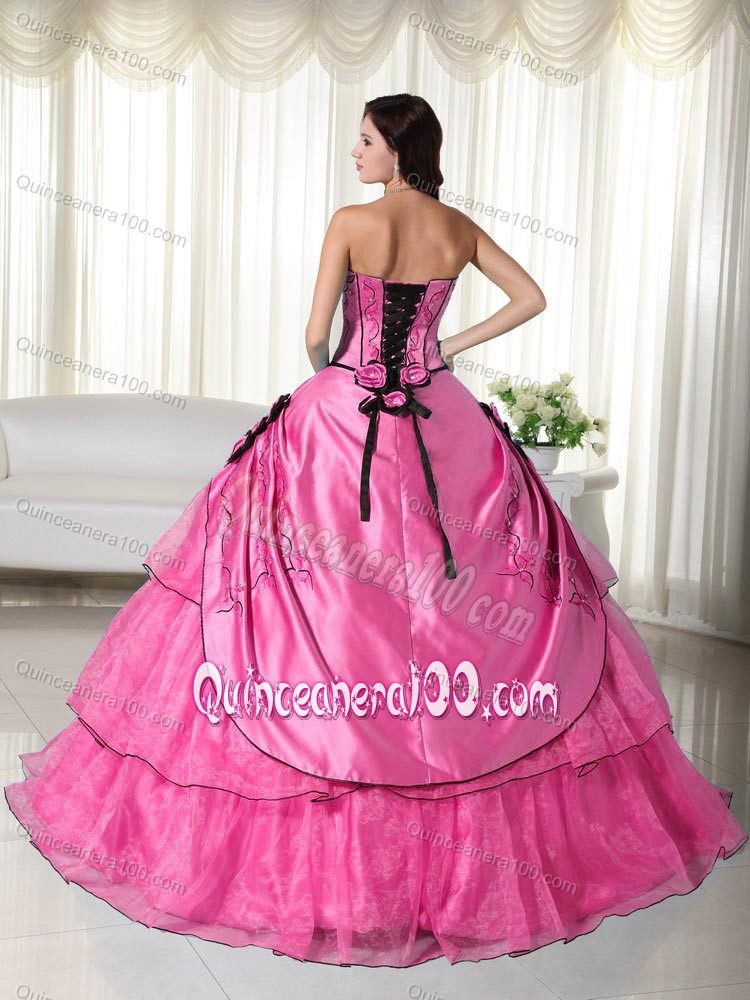 Organza Taffeta Embroidery Beaded Hot Pink Sweet 15 Dresses