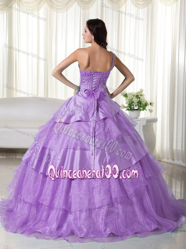 One Shoulder Appliqued Ruffled Lilac Quinces Dresses