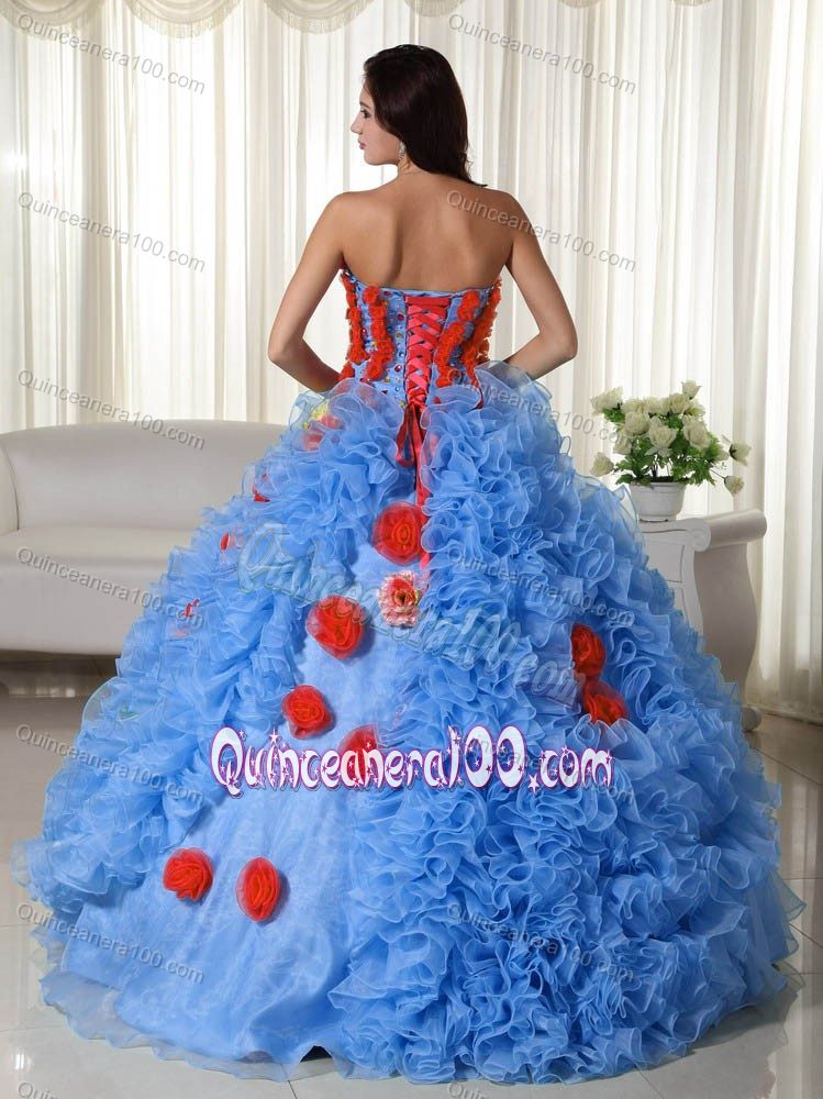 International Movie Festival Colorful Strapless Floor-length Dress for Quince with Flowers