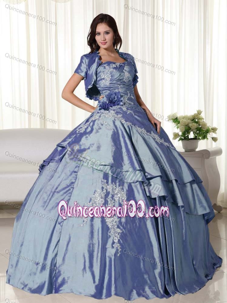 Unique Ball Gown Appliqued Steel Blue Quinces Dresses on Sale