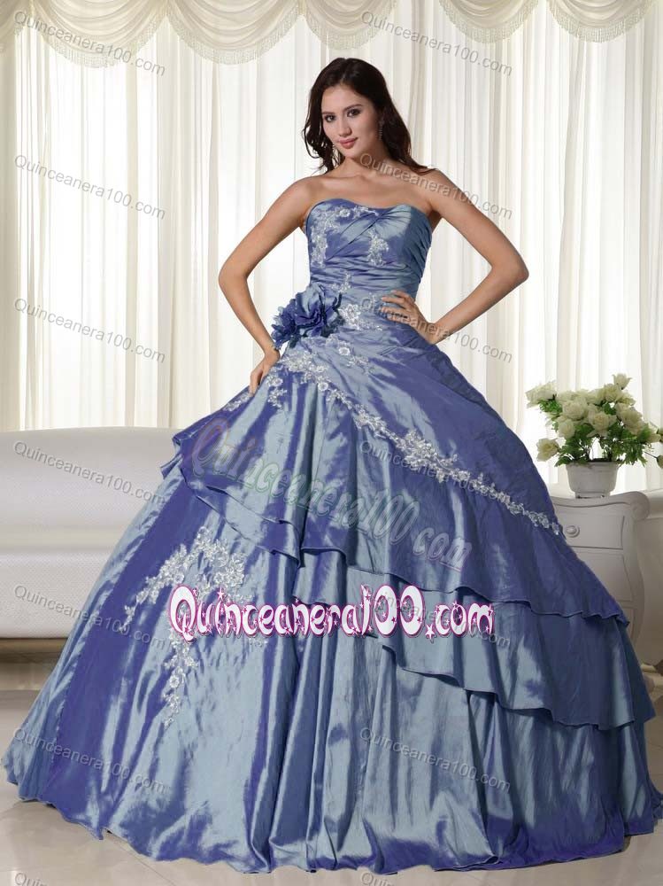 Unique Ball Gown Appliqued Steel Blue Quinces Dresses on Sale