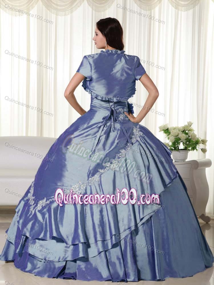 Unique Ball Gown Appliqued Steel Blue Quinces Dresses on Sale