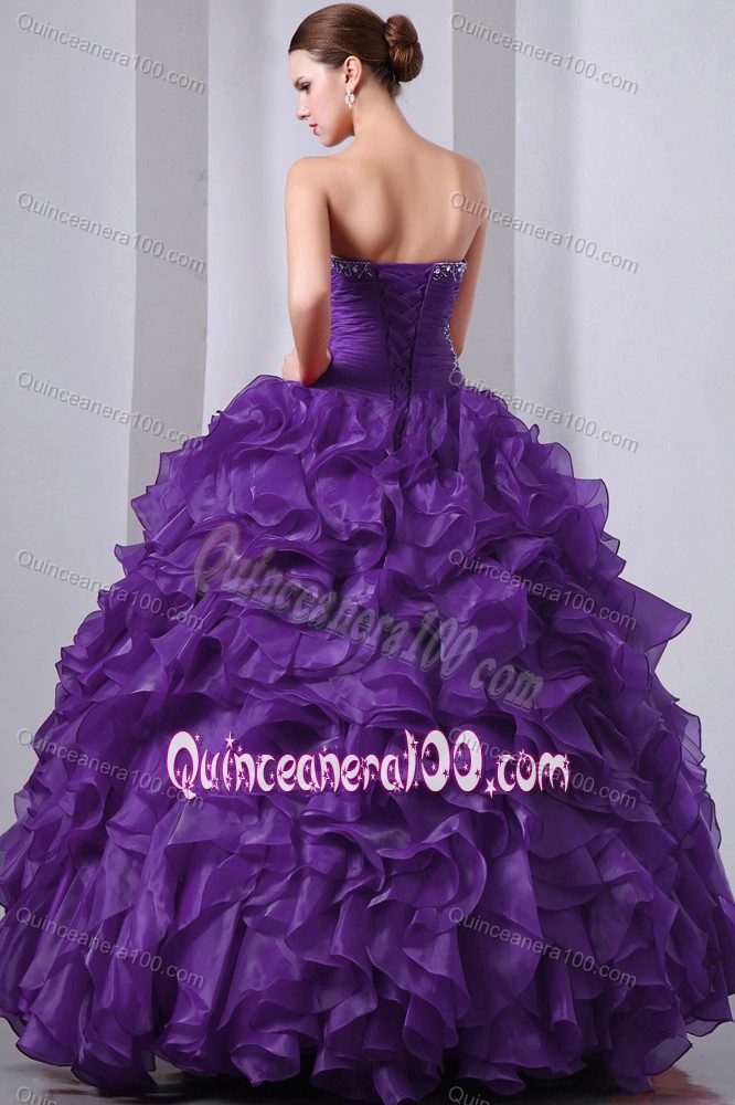 Perfect Organza Princess Ruffled Beaded Purple Quinces Dress