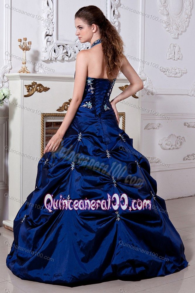 Fast Shipping Appliqued Halter Top Royal Blue Sweet 15 Dresses