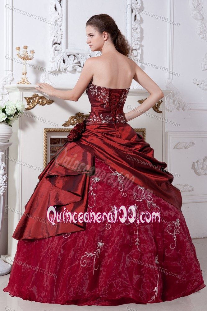 Ball Gown Strapless Embroidery Wine Red Quinceanera Dress