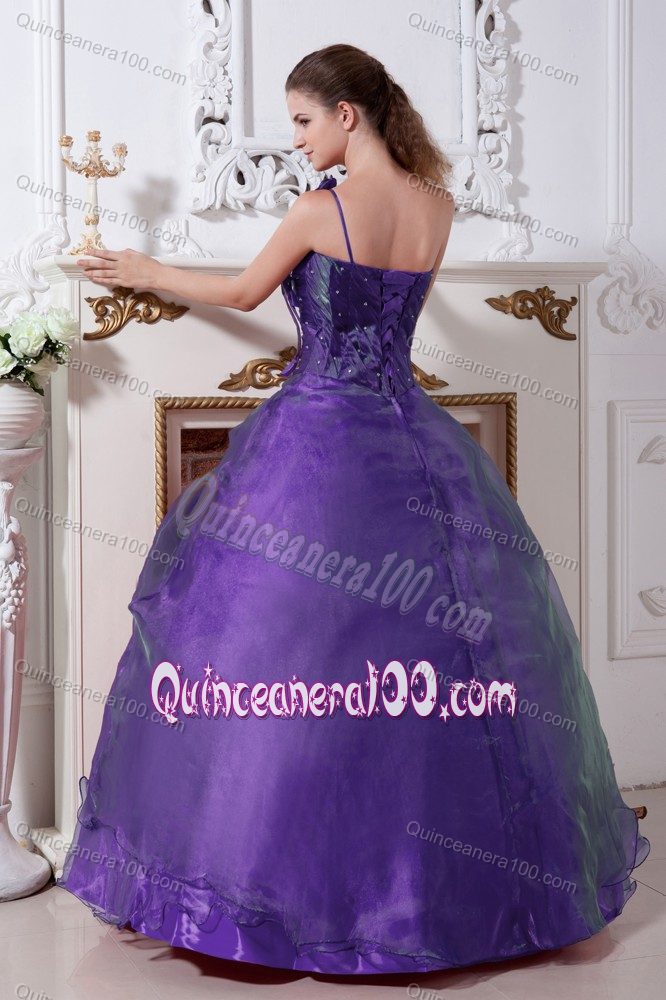 Corset Organza one Shoulder Purple Quinceanera Gowns Dresses