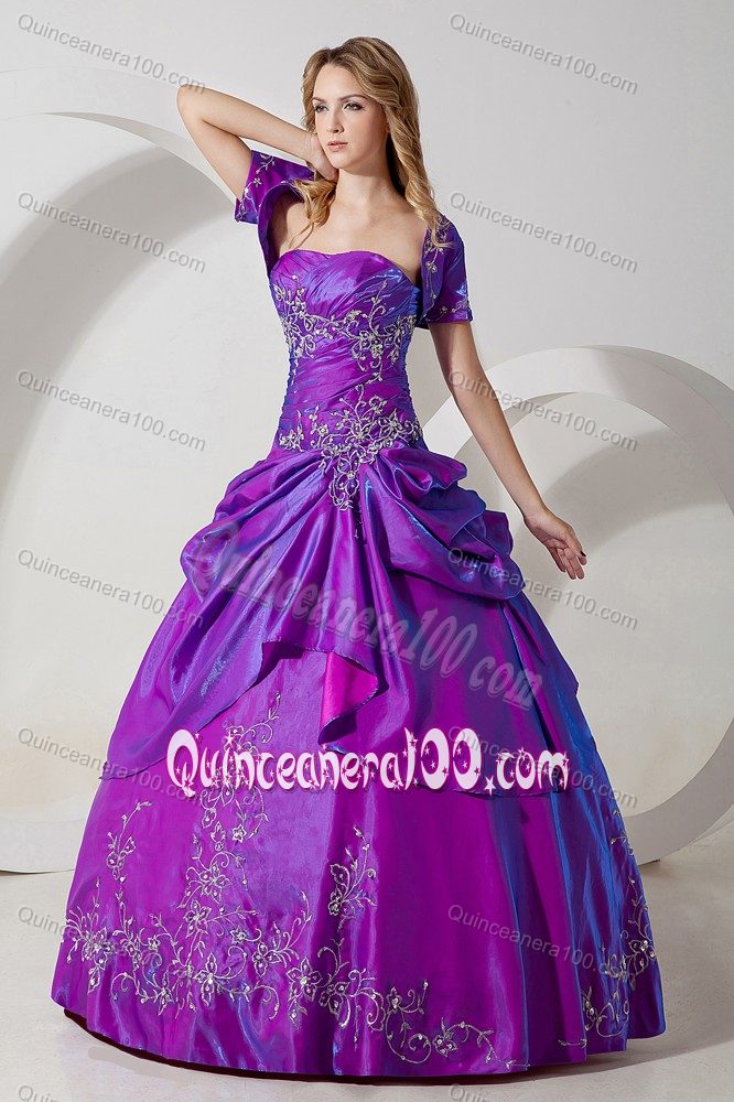 Ball Gown Strapless Embroidery Purple Dresses for a Quince