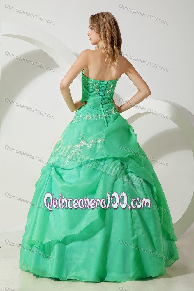 Medium Spring Green Quinces Dress with Embroidery under 200