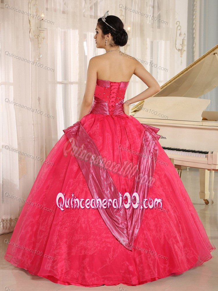 Plus Size Strapless Beaded Coral Red Dress for Quinceanera