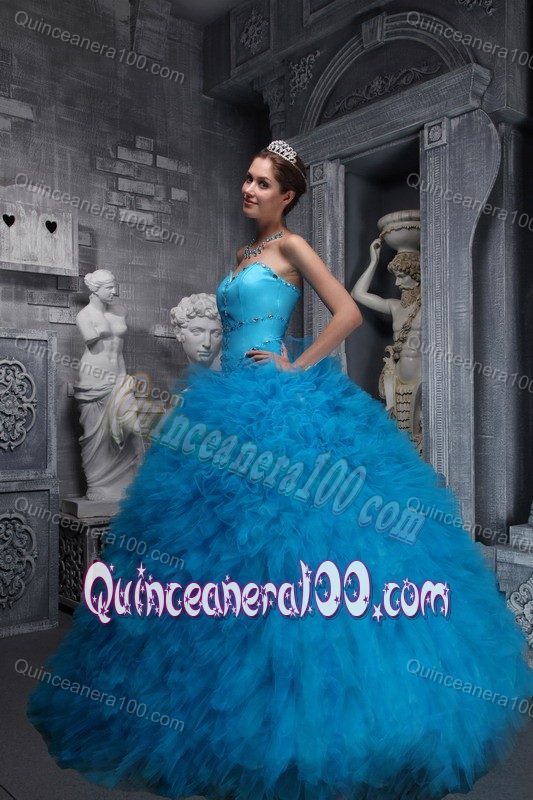 Aqua Blue Ball Gown Quinceanera Dresses with Rhinestones