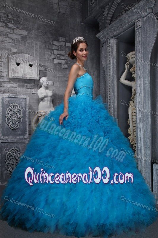 Aqua Blue Ball Gown Quinceanera Dresses with Rhinestones