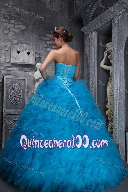 Aqua Blue Ball Gown Quinceanera Dresses with Rhinestones