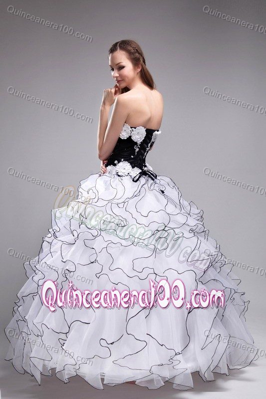 Trendy Flowers Appliqued White and Black Dress for Quinceanera