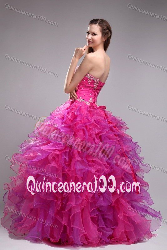 Snazzy Appliqued Ruffled Hot Pink Dress for Sweet 16 on Sale