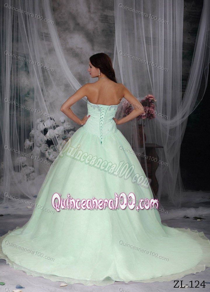 Taffeta and Organza Beaded Appliques Quinceanera Gown with Ruche