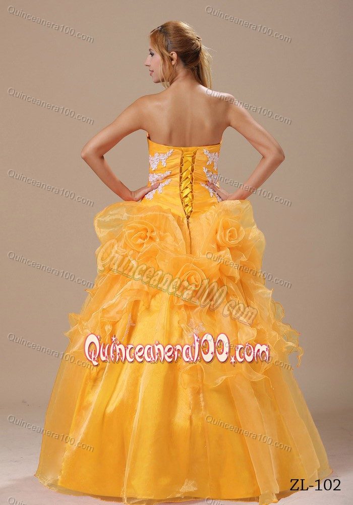 Orange Ruffles Appliques Sweetheart Quinceanera Dress in Organza