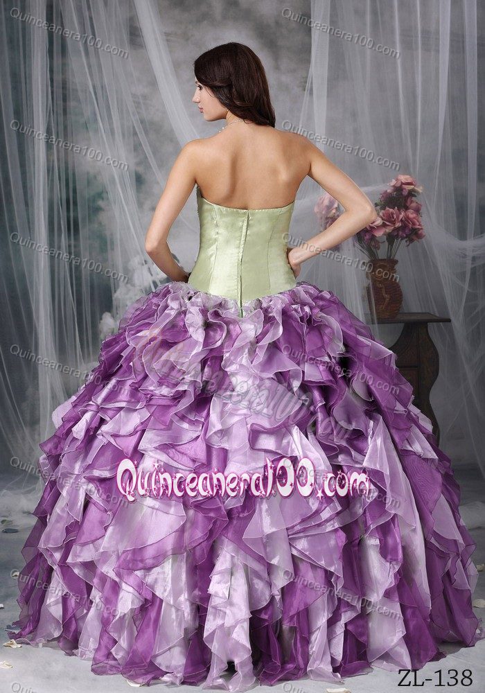 Multi-colored Sweetheart Beading Quince Dress with Ruffles in 2014